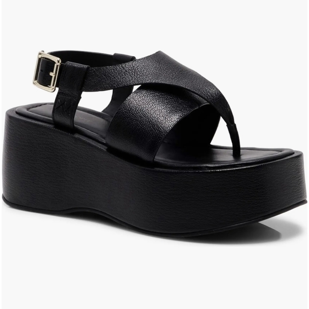 Free People Black Platform Thong Sandals